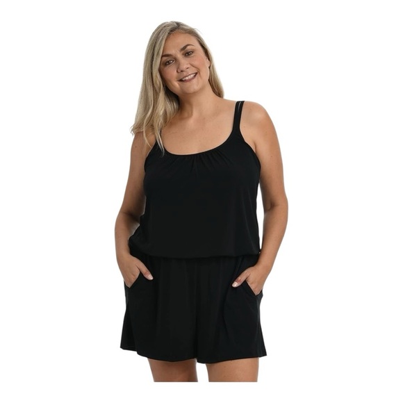 Maxine Of Hollywood Black Romper Swimsuit - Size 14 - Picture 5 of 15